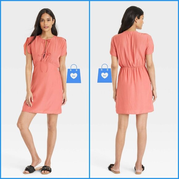 Universal Thread Dresses & Skirts - Small - Womens Tie-Front Flutter Short Sleeve Mini A-Line Dress - Pink